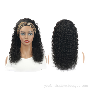 150% Density Unprocessed Virgin Raw Hair Cuticle Aligned Deep Wave Headband Wigs Non Lace Peruvian Human Hair Machine Made Wigs